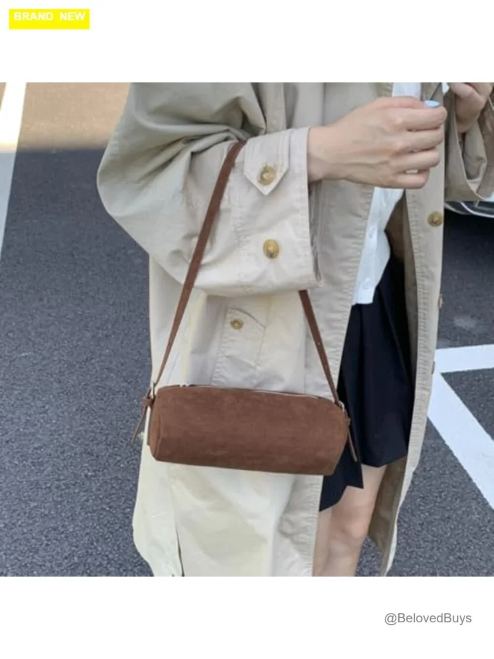 Vintage Suede Hobo Crossbody Bag Barrel Purse Slouchy Shoulder Tote